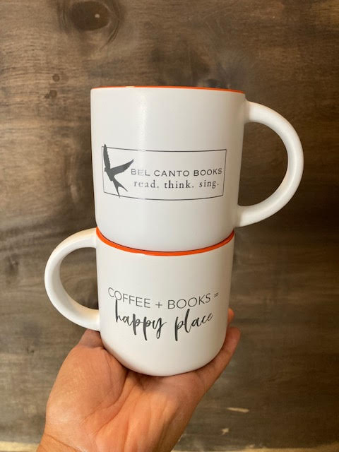 Bel Canto Books coffee mugs, stacked