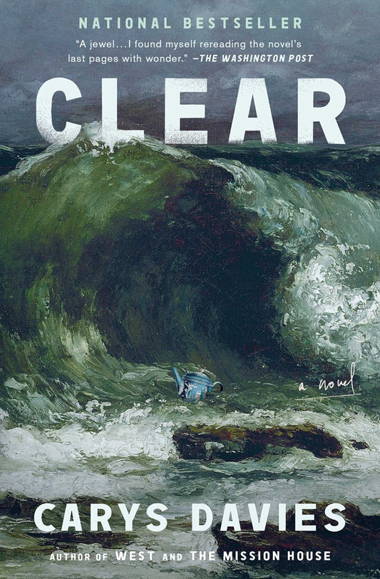 Book cover of 'Clear' by Carys Davies with a painting of a wave and person in the water.