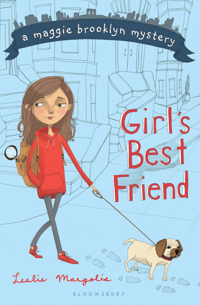 Book cover of 'Girl's Best Friend' by Leslie Margolis, featuring a girl in a red coat with a dog on a leash, set against a cityscape.
