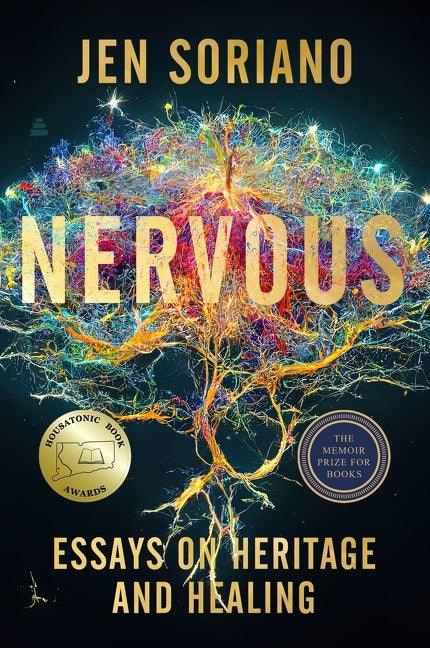 Book cover of 'Nervous' by Jen Soriano with colorful neuron design on a black background